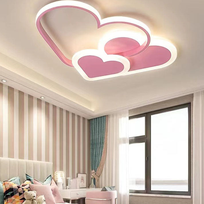 Contemporary Scandinavian Heart Shape Acrylic Hardware LED Flush Mount Ceiling Light For Bedroom