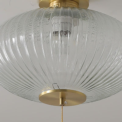 Traditional Chinese Lantern Spherical Copper Glass 1-Light Semi-Flush Mount Ceiling Light For Bedroom