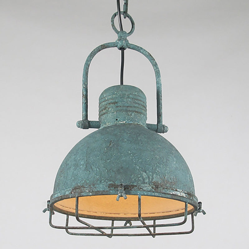 Traditional Rustic Distressed Iron Semicircular Shade 1-Light Pendant Light For Dining Room