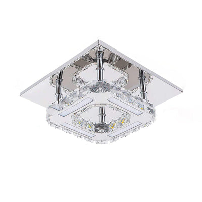 Contemporary Luxury Square Stainless Steel Crystal Decor LED Flush Mount Ceiling Light For Living Room