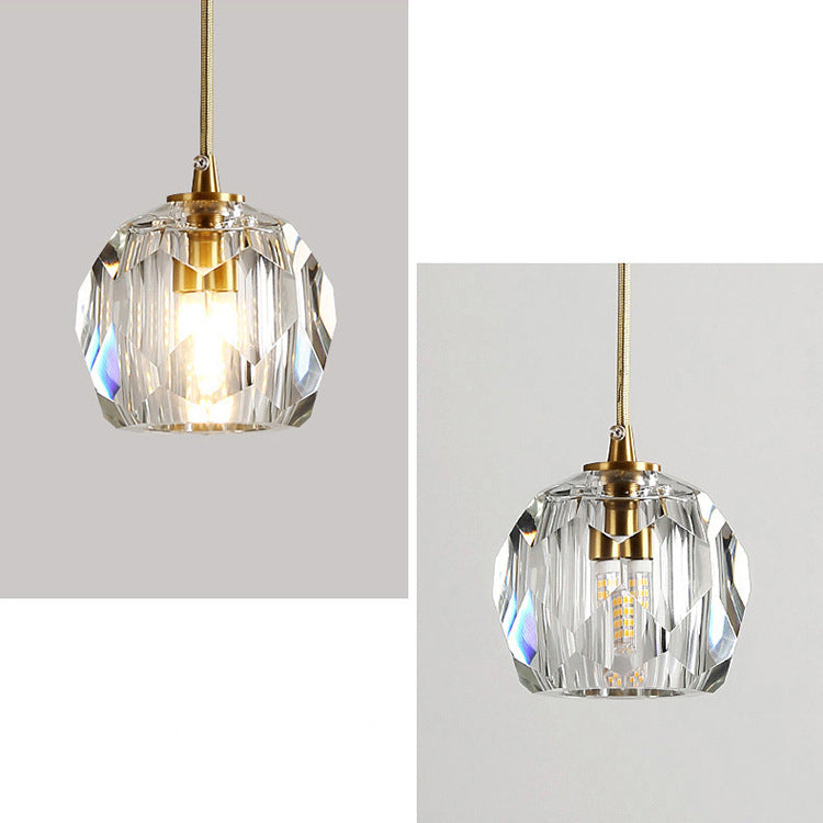 Modern Luxury Radiant Clear Crystal Ball Copper 1-Light Pendant Light For Living Room