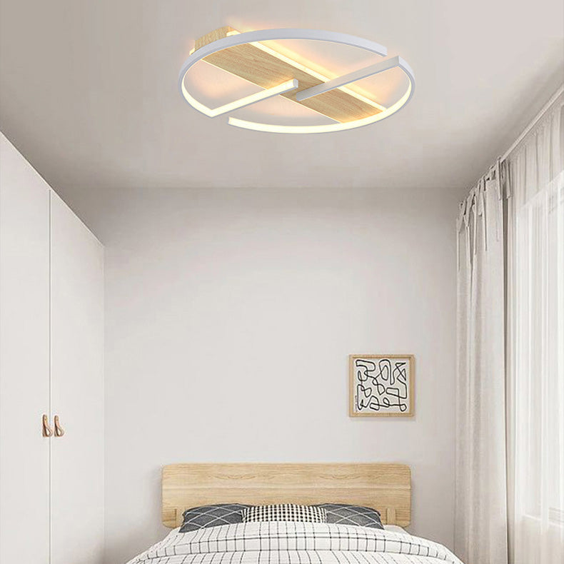 Modern Simplicity Iron Aluminum Wood Round Geometric LED Flush Mount Ceiling Light For Living Room