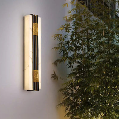 Traditional Chinese Rectangular Cloud Stainless Steel Faux Marble LED Wall Sconce Lamp For Garden