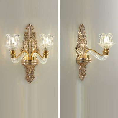 Traditional French Crystal Flower Crystal Glass Hardware 1/2 Light Wall Sconce Lamp For Living Room