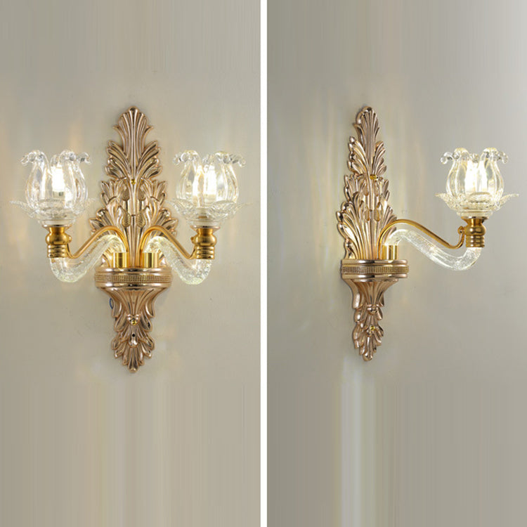 Traditional French Crystal Flower Crystal Glass Hardware 1/2 Light Wall Sconce Lamp For Living Room