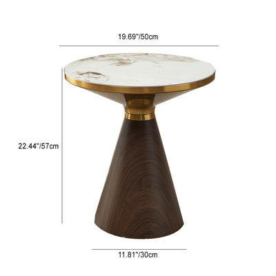 Modern Luxury Cone Base Rock Slab Metal Carbon Steel Side Table 1-Leg For Living Room