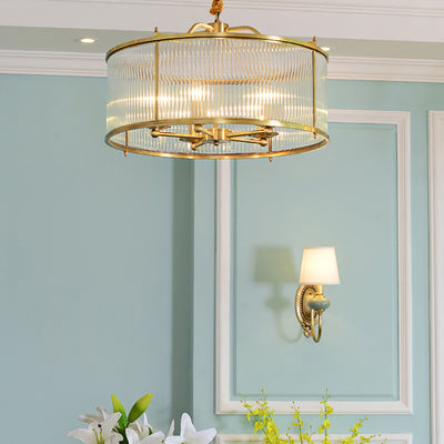 Contemporary Luxury Copper Glass Round Pinstripe 3/5 Light Chandeliers For Dining Room