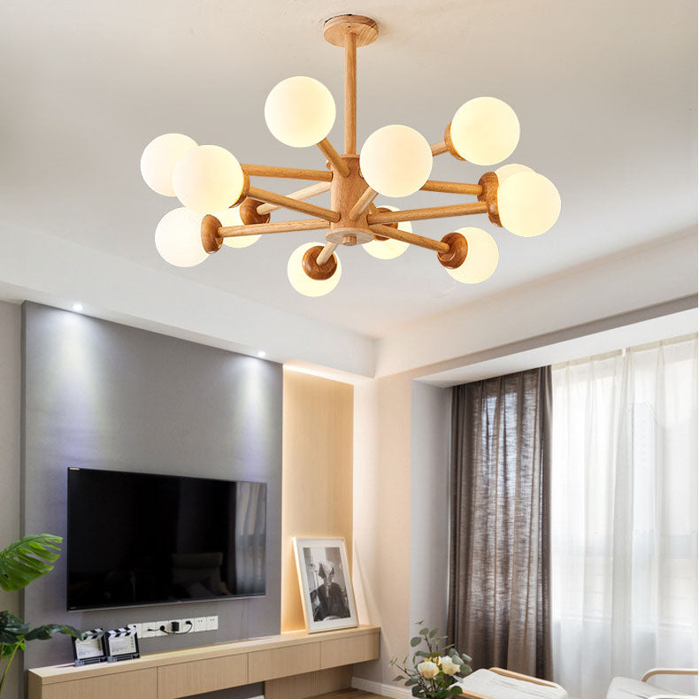 Modern Mid-century Rubberwood Branch Frame Glass Magic Bean 6/8/12-Light Chandelier For Bedroom