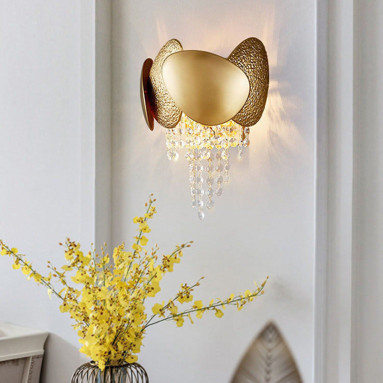 Contemporary Luxury Irregular Oval Piece Iron Crystal 2-Light Wall Sconce Lamp For Living Room