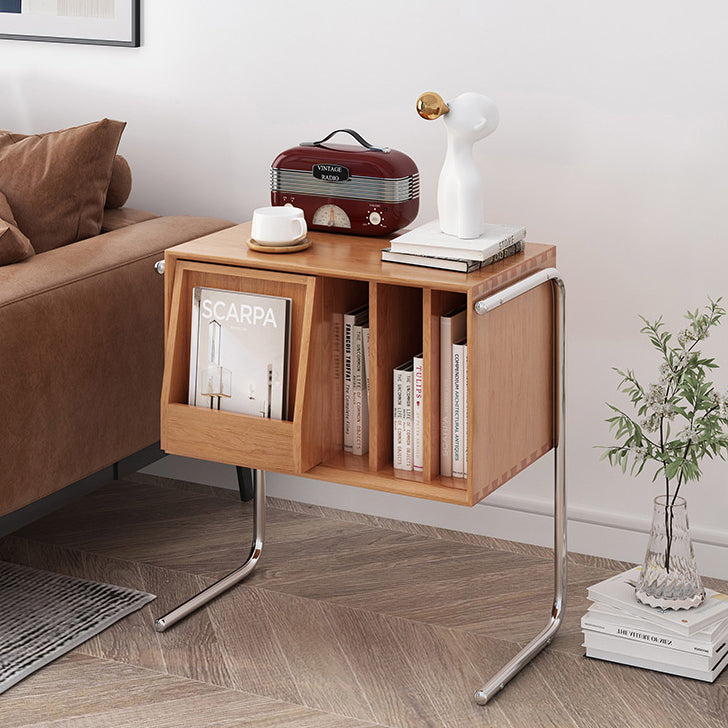 Contemporary Nordic Rectangular Wood Steel End Table 2-Tier For Living Room