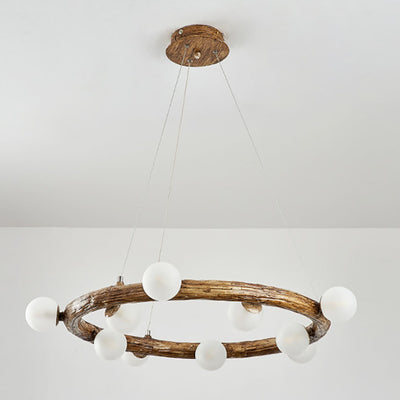 Traditional Vintage Resin Tree Branch Circle Ring 8/10/12-Light Chandelier For Dining Room