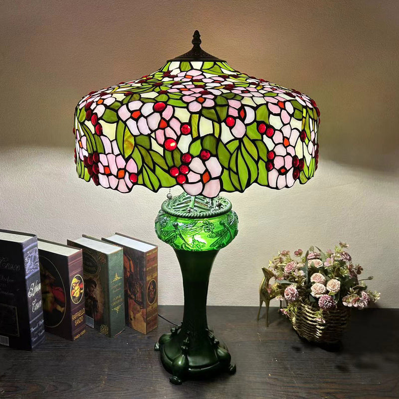 Traditional Tiffany Dome Resin Glass 3-Light Table Lamp For Living Room