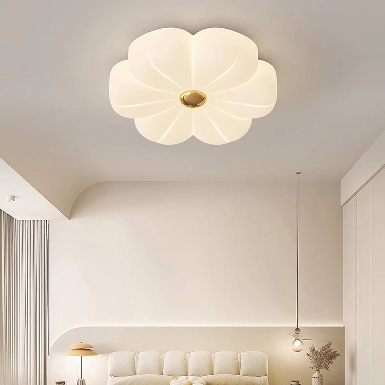 Modern Minimalist Cream Petal Iron PE LED Flush Mount Ceiling Light For Bedroom