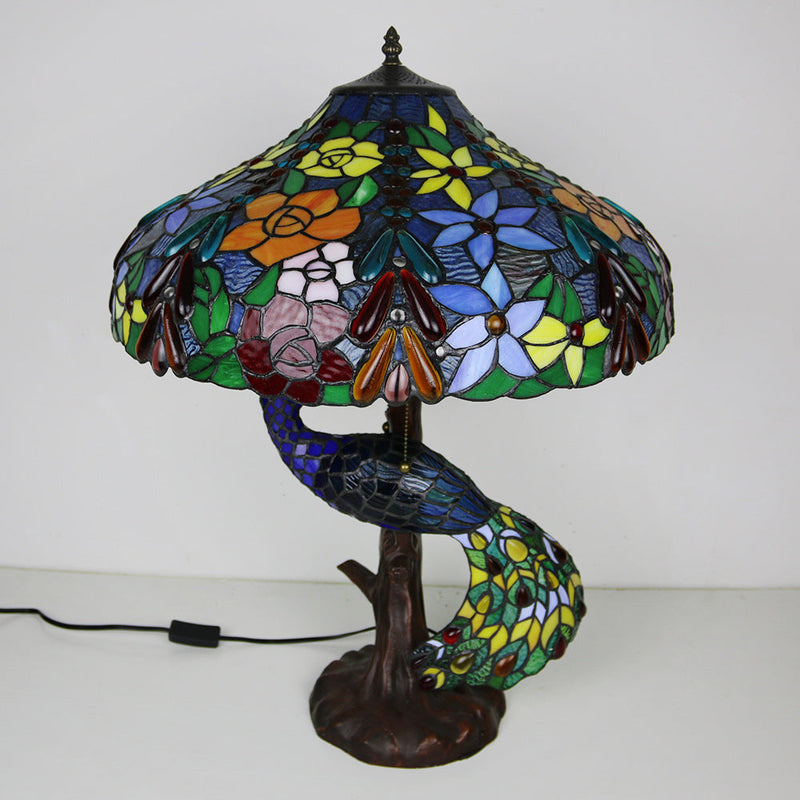 Traditional Tiffany Dome Resin Glass 4-Light Table Lamp For Living Room