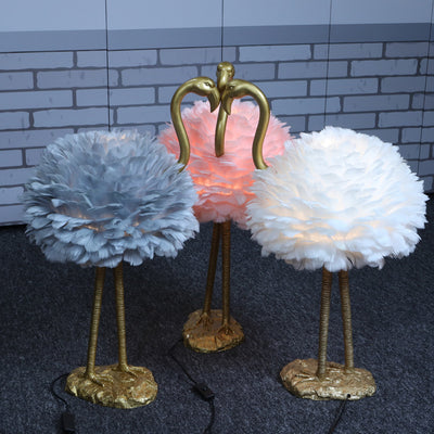 Contemporary Nordic Goose Feather Metal Flamingo Ball 1-Light Table Lamp For Bedside