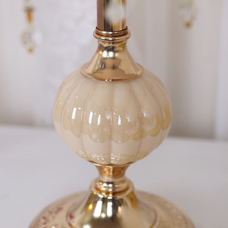 European Vintage Fabric Floral Glass Plating 1-Light Table Lamp