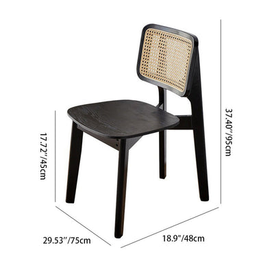 Modern Minimalist Skeleton Square Back Solid Wood Rattan Dining Chair Backrest For Dining Room