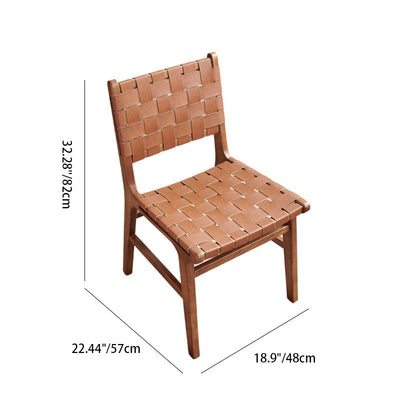 Contemporary Scandinavian Square Woven Wood Saddle Leather Dining Chair Backrest For Dining Room