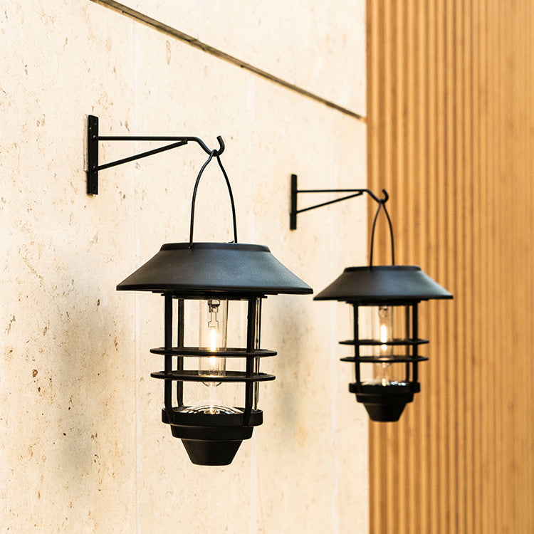 Contemporary Retro Solar Waterproof Aluminum Glass Lantern Cylinder 1-Light Hanging Wall Sconce Lamp For Outdoor Patio