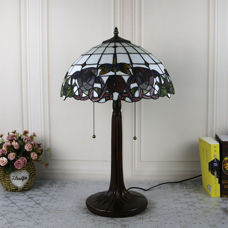 Traditional Tiffany Dome Rose Zipped Zinc Alloy Glass 2-Light Table Lamp For Bedside