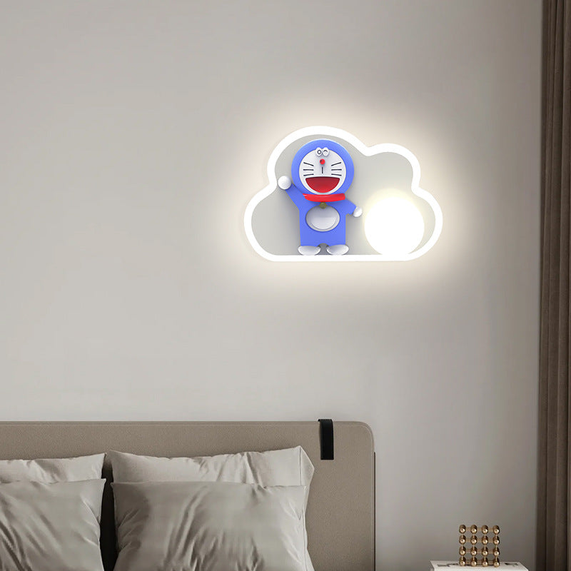 Contemporary Creative Cartoon Doraemon Decor Cloud Shape LED Wall Sconce Lamp For Bedroom