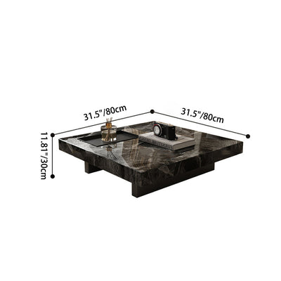 Modern Simplicity Square Slate Stainless Steel Wood Coffee Table 1-Tray For Living Room