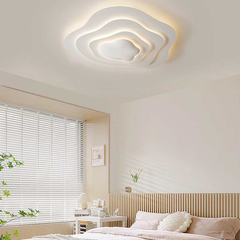 Modern Minimalist Cream Cloud Resin Iron LED Flush Mount Ceiling Light For Bedroom