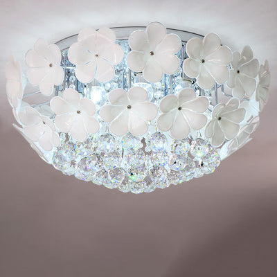 Contemporary Scandinavian Branch Floral Glass Crystal Metal 1/4/6/8/10 Light Flush Mount Ceiling Light For Living Room