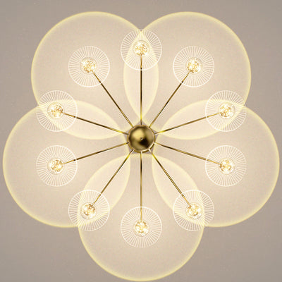 Contemporary Creative Sunset Projection Hardware Lotus Leaf Acrylic LED Chandelier For Living Room