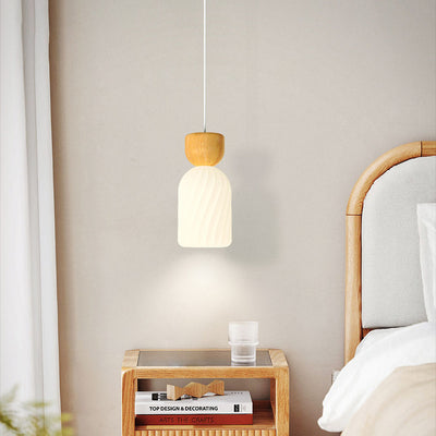 Contemporary Scandinavian Log Glass Round 1-Light Pendant Light For Bedroom