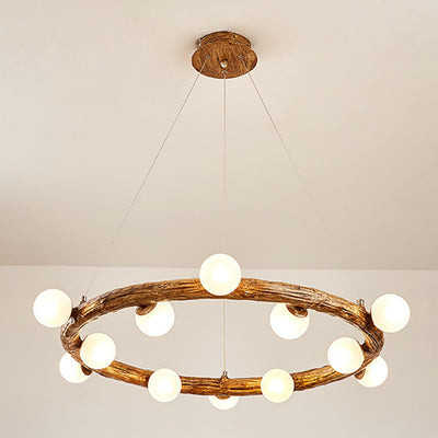 Traditional Vintage Resin Tree Branch Circle Ring 8/10/12-Light Chandelier For Dining Room