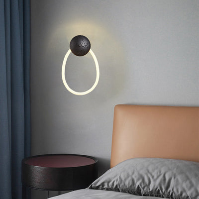 Contemporary Scandinavian Coil Disc Stone Premium Optical Woven Fiber LED Wall Sconce Lamp For Bedroom