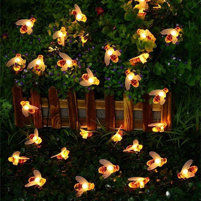 Modern Art Deco Waterproof Solar Honey Bees Decoration Plastic LED Outdoor String Light For Garden