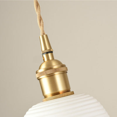 Contemporary Nordic Irregular Cylinder Stripe Ceramic Copper 1-Light Pendant Light For Living Room