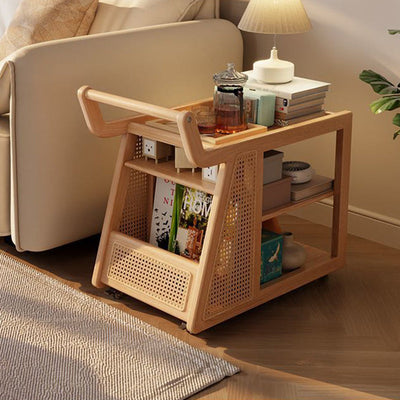 Contemporary Retro Solid Wood Movable Multifunctional Storage End Table 3-Tier For Living Room