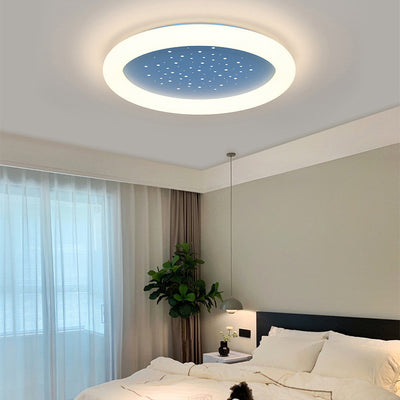 Modern Simplicity Iron Acrylic Round Starry Sky LED Flush Mount Ceiling Light For Bedroom