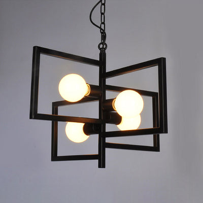 Modern Minimalist Square Frame Iron 4-Light Chandelier For Living Room