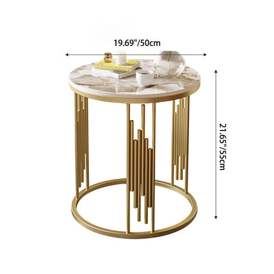 Contemporary Scandinavian Round Cylindrical Rock Slab Carbon Steel End Table For Living Room