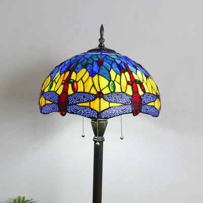 Traditional Tiffany Column Iron Glass 3-Light Standing Floor Lamp For Living Room