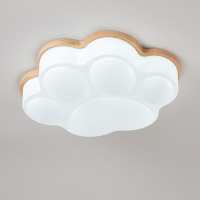 Modern Minimalist Cat's Paw Shaped Rubberwood Acrylic LED Flush Mount Ceiling Light For Bedroom