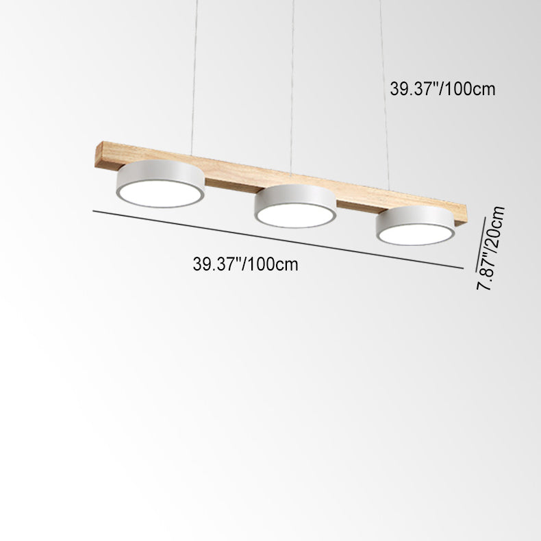 Zeitgenössischer skandinavischer langer runder LED-Inselleuchter aus Gummibaumholz und Acryl für Esszimmer 