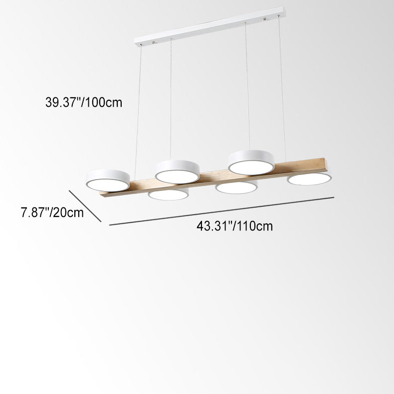 Zeitgenössischer skandinavischer langer runder LED-Inselleuchter aus Gummibaumholz und Acryl für Esszimmer 