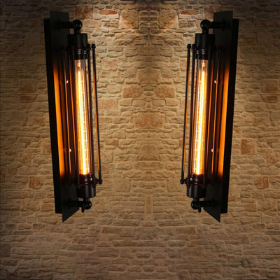 Contemporary Industrial Rectangular Cylinder Iron 1-Light Wall Sconce Lamp For Living Room