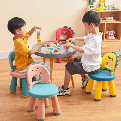 Contemporary Creative Childlike Dinosaur Plastic Round Footstool Backrest For Living Room