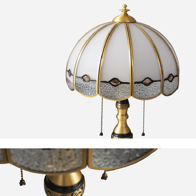 Traditional European Umbrella Full Copper Glass 1-Light Table Lamp For Bedroom