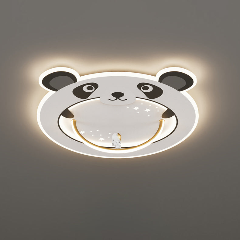 Modern Art Deco Kids Aluminum Acrylic Penguin Panda Lion Sheep Round LED Flush Mount Ceiling Light For Bedroom