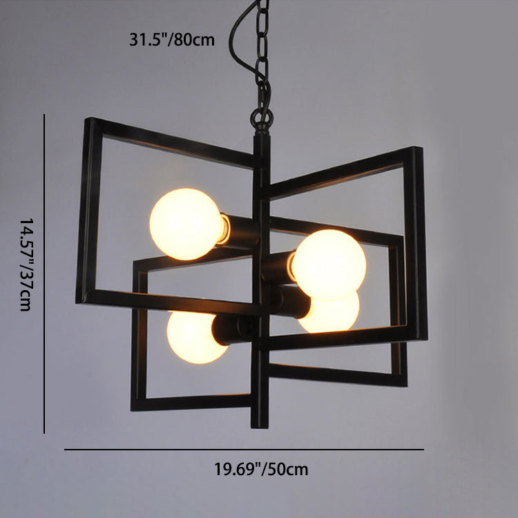 Modern Minimalist Square Frame Iron 4-Light Chandelier For Living Room