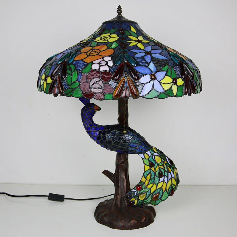 Traditional Tiffany Dome Resin Glass 4-Light Table Lamp For Living Room