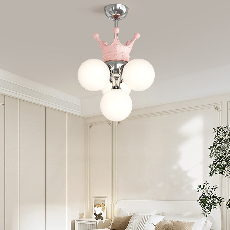 Modern Minimalist Princess Crown Metal Acrylic LED Pendant Light For Bedroom