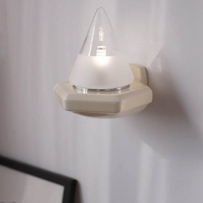 Modern Minimalist Cone Iron Ceramic Glass 1-Light Wall Sconce Lamp For Bedroom